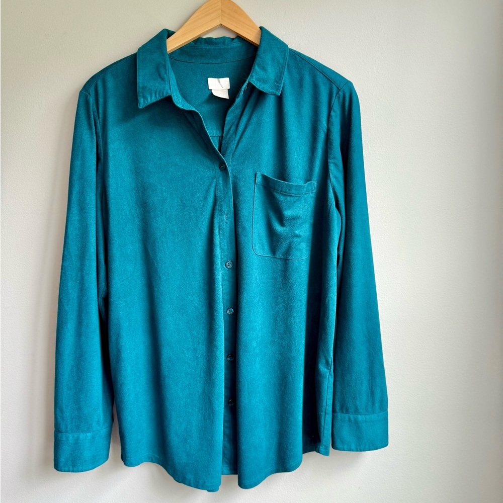 Chico's Faux Suede Dark Turquoise Button Down Blouse - Size 2